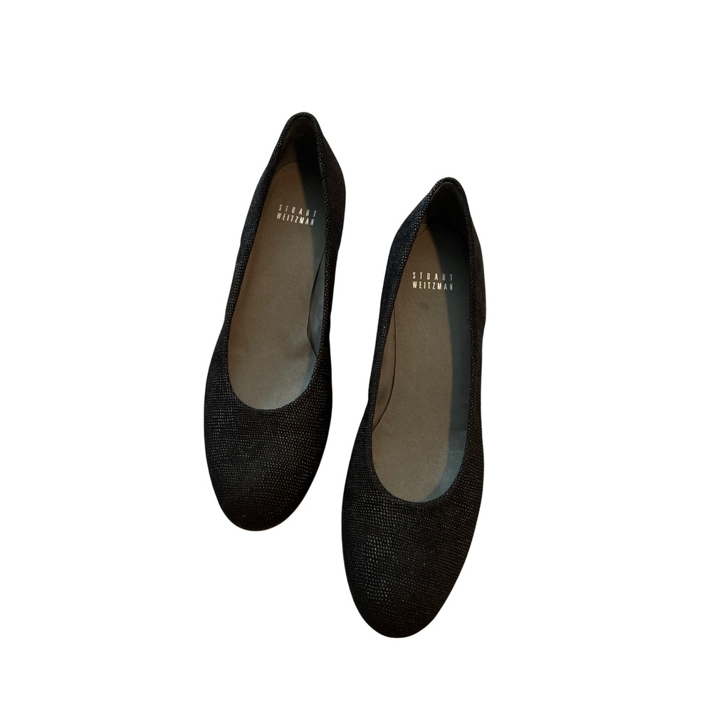 Stuart Weitzman Women Black Textured Shimmer Wedge Pumps Size 9N Made in Spain